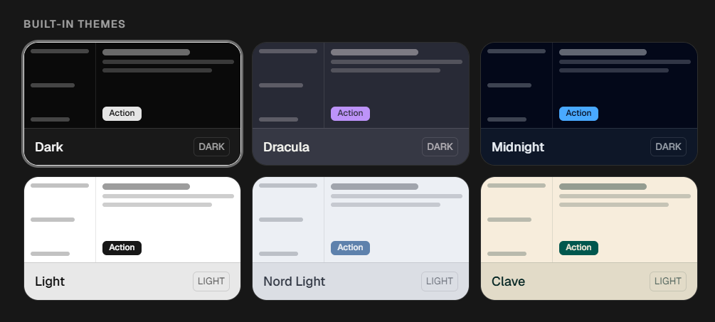 Built-in themes & VS Code import